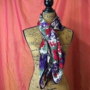 Women’s Scarf 34”X34” Purple Red Green Soft and Flowy